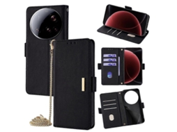 Capa De Couro Com Corrente Transversal Para Xiaomi 15 Ultra