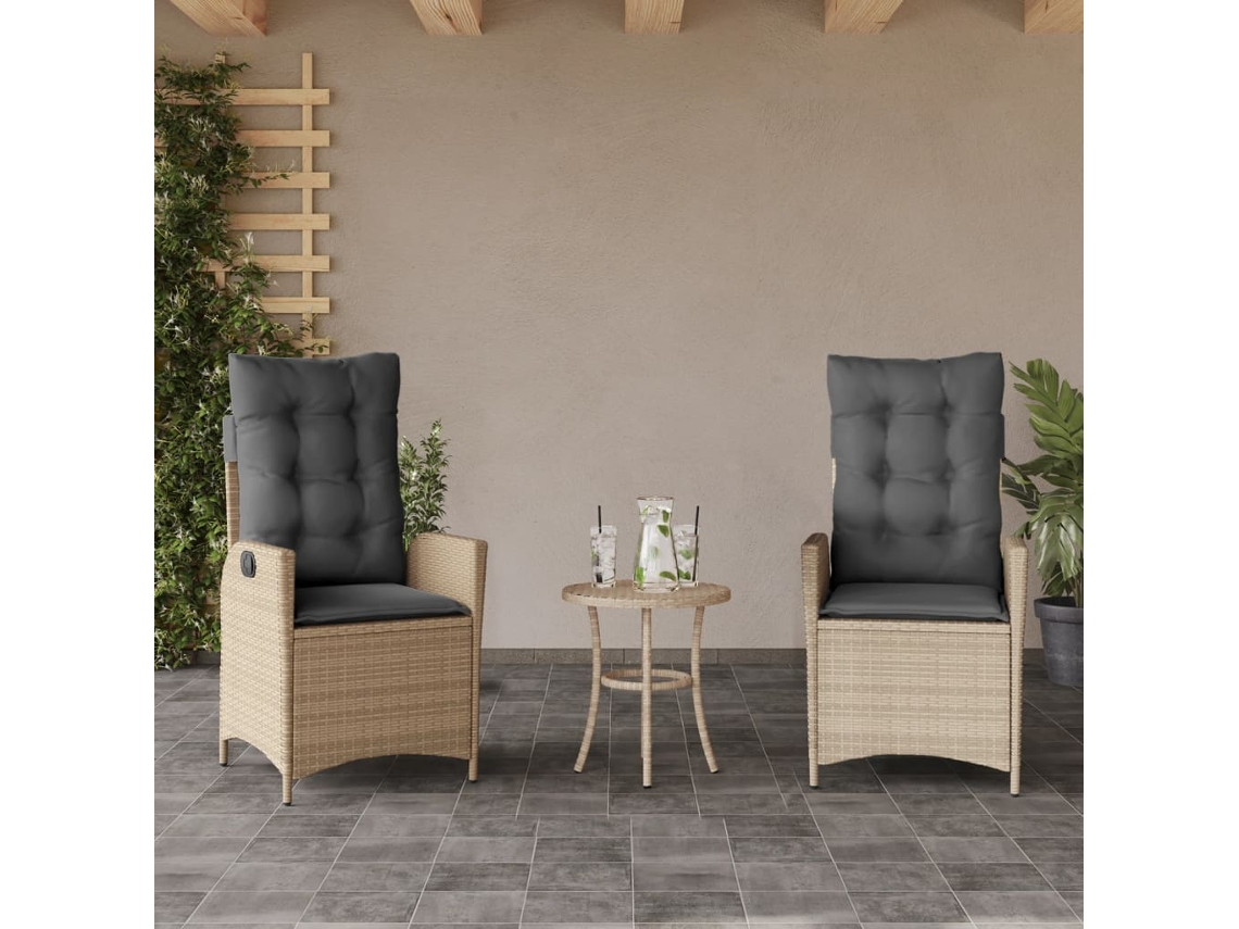 Cadeiras Jardim Reclináveis 2 Pcs C/ Almofadões Bege Misturado Dkd Home Decor