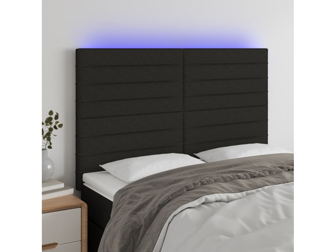 Cama com Cabeceira Led PANGSHIYUAN Madeira Tecido Preto (144x5x118)