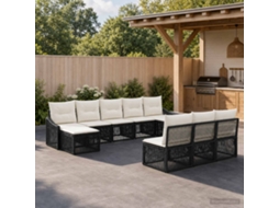 Vidaxl Conjunto De Sofá De Jardim 10 Pcs Preto Vime Pe