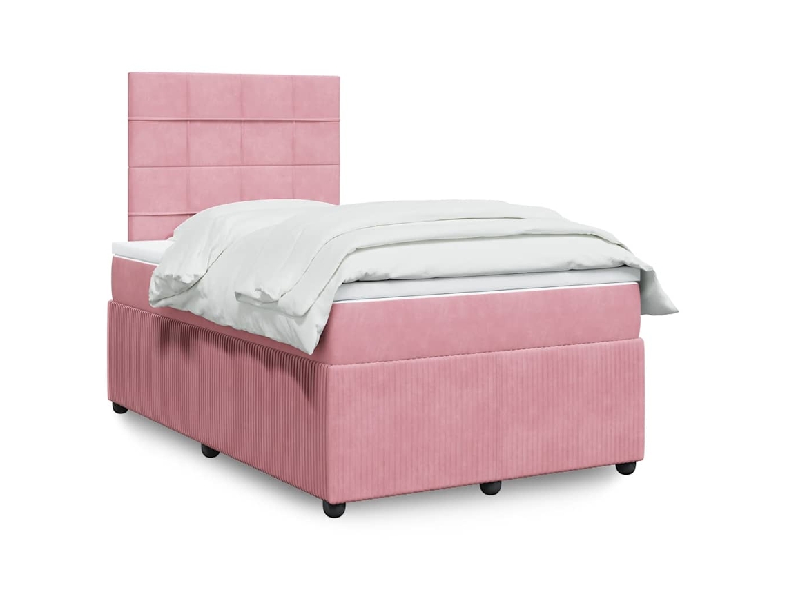 Vidaxl Cama Boxspring Com Colchão 120x190 Cm Veludo Rosa