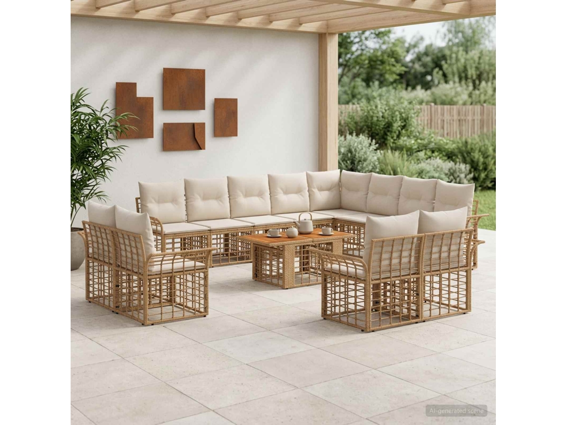 Vidaxl Conjunto De Sofá De Jardim 13 Unid. Natural E Branco Creme