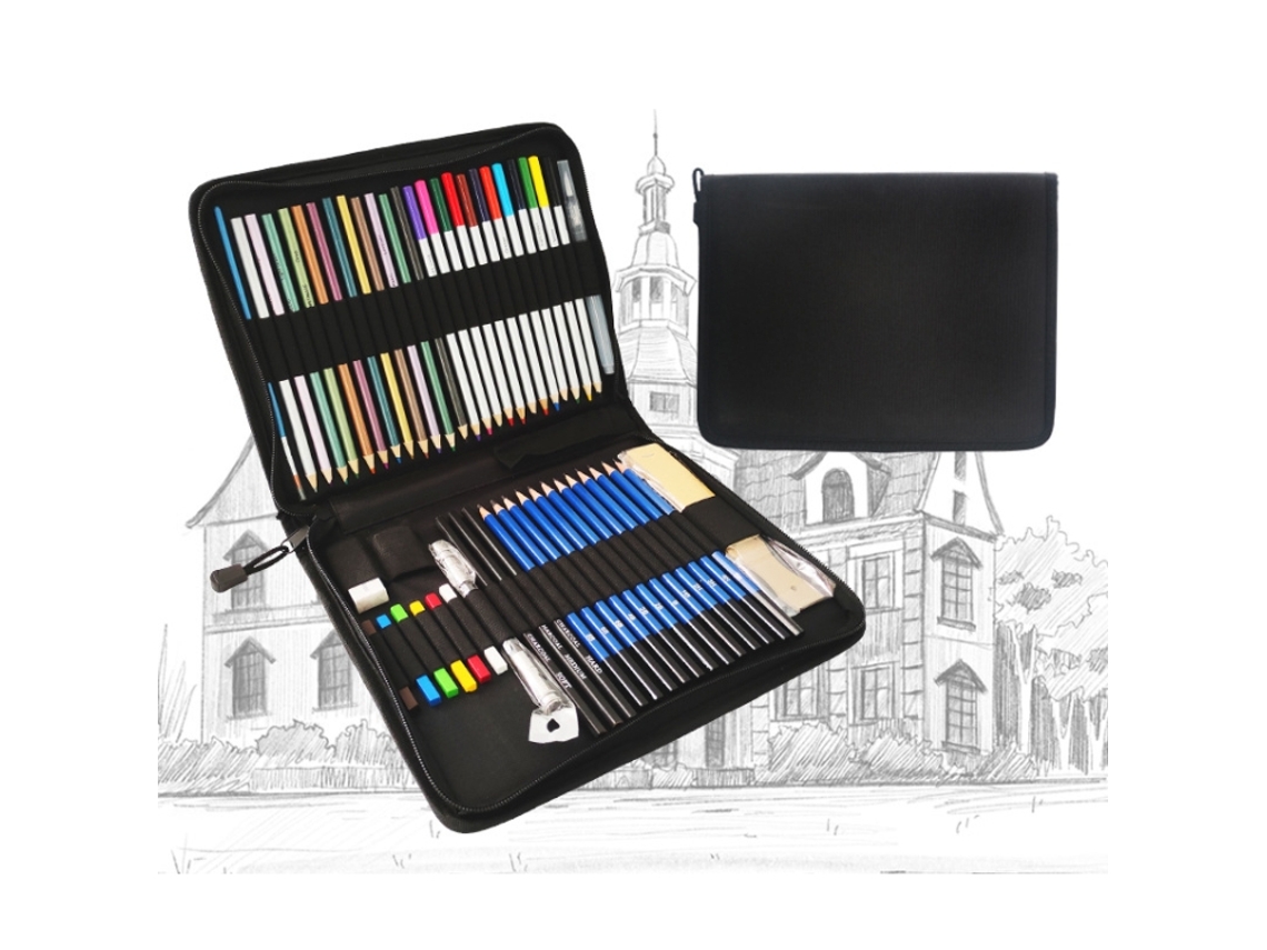 Conjunto De 51 Lápis De Cor Para Desenho, Kit De Ferramentas Para Estudantes De Arte.
