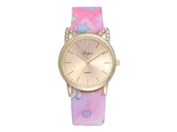 Relógio de Pulso Feminino Lvpai Quartzo Pulseira de Tecido Casual Rosa com Strass
