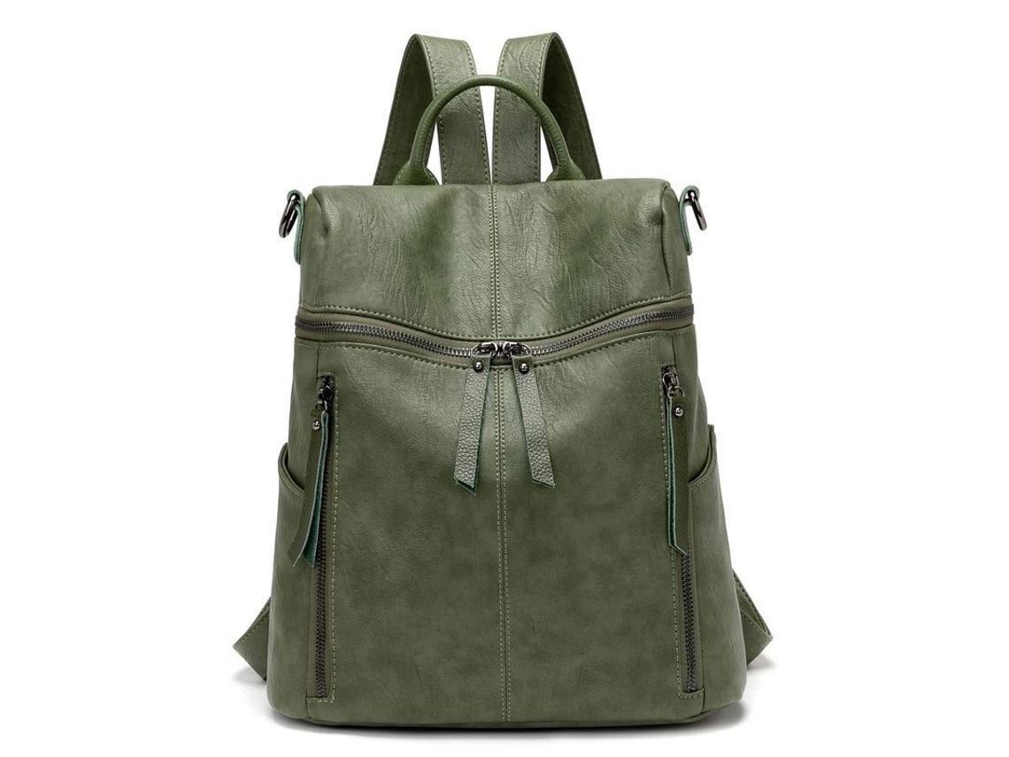 Mochila De Couro Pu Para Mulher, Leve Com Grande Capacidade E Múltiplos Bolsos, Verde
