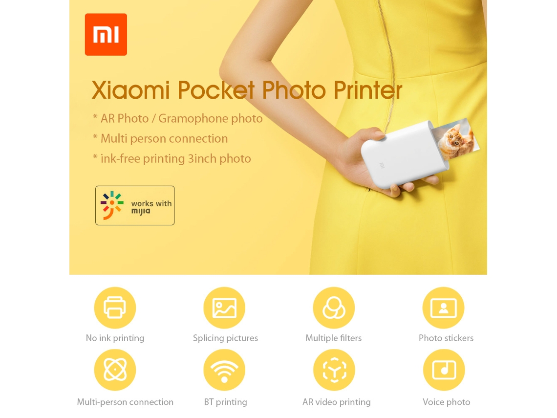 Impressora de Fotos Portátil Xiaomi Zink 400dpi com Papel Adesivo Sem Fio