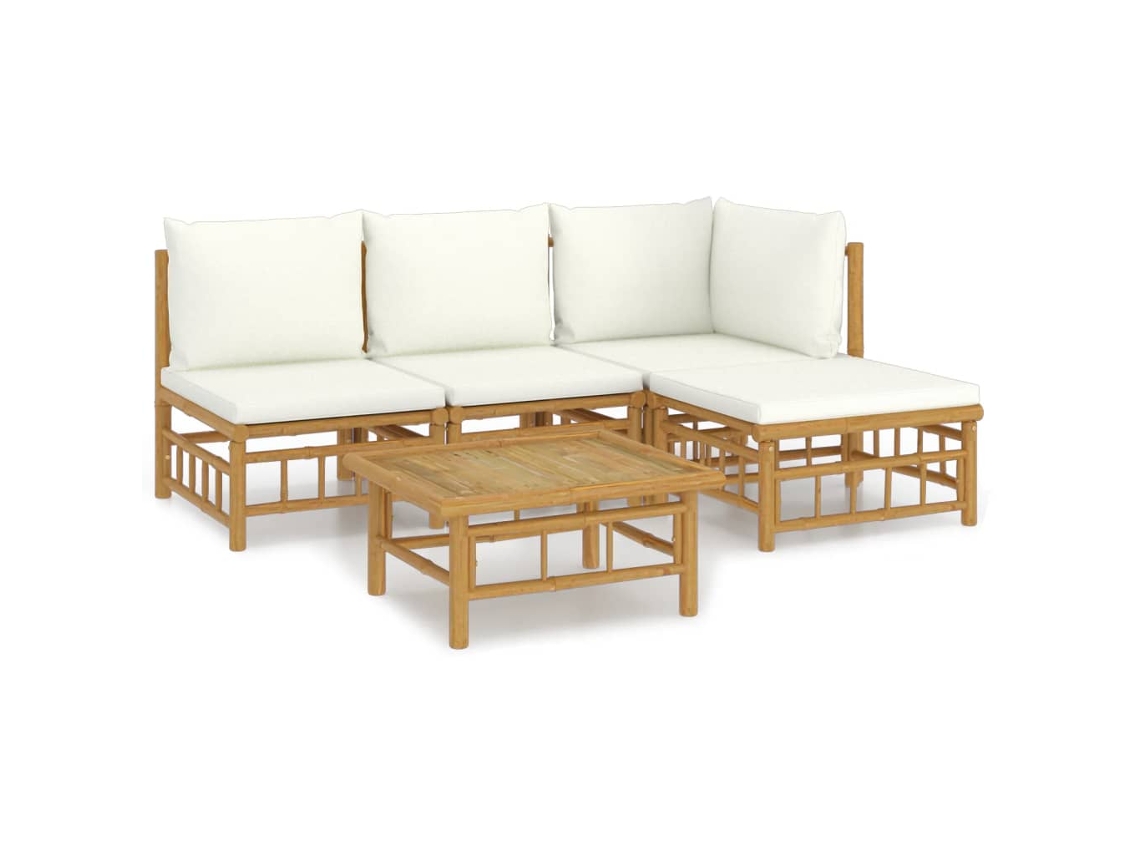 Maison Exclusive - 5 Pcs Conjunto Lounge De Jardim Bambu C/ Almofadões Branco Nata