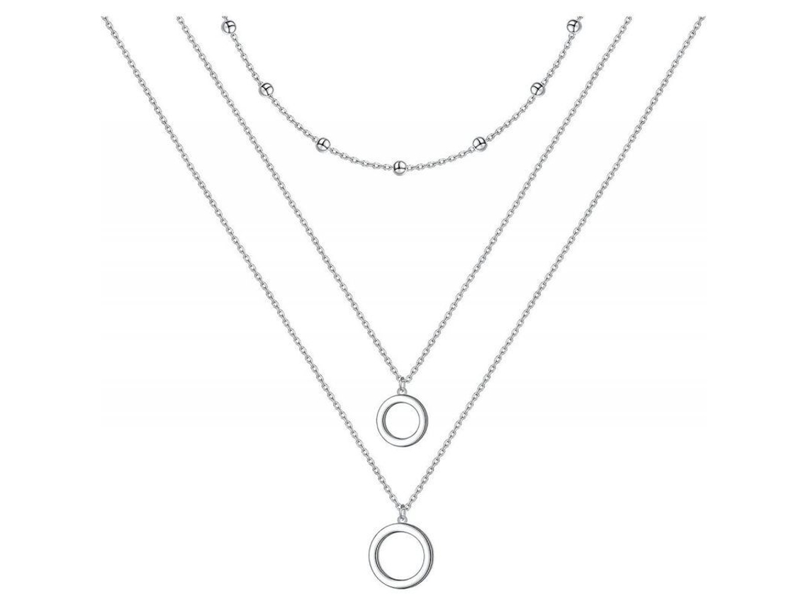 2026-collares De Prata Esterlina S925 Para Mulher Com Cadeia Tripla Multicamada E Pingente Geométrico Ajustável Capa Circular