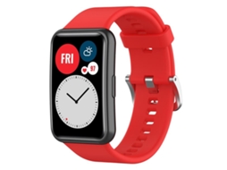 Bracelete Para Huawei Watch Fit New - Silicone - Fivela De Aço Prateada Vermelha