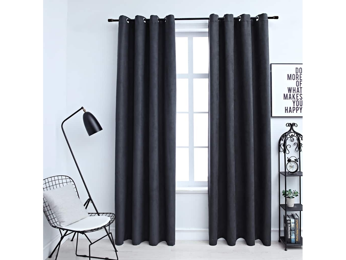 Vidaxl Cortinas Blackout C/ Argolas Em Metal 2 Pcs 140x175cm Antracite