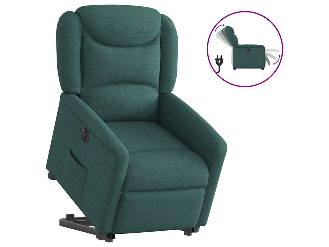 Vidaxl Poltrona Reclinável Elevatória Elétrica Tecido Verde-escuro