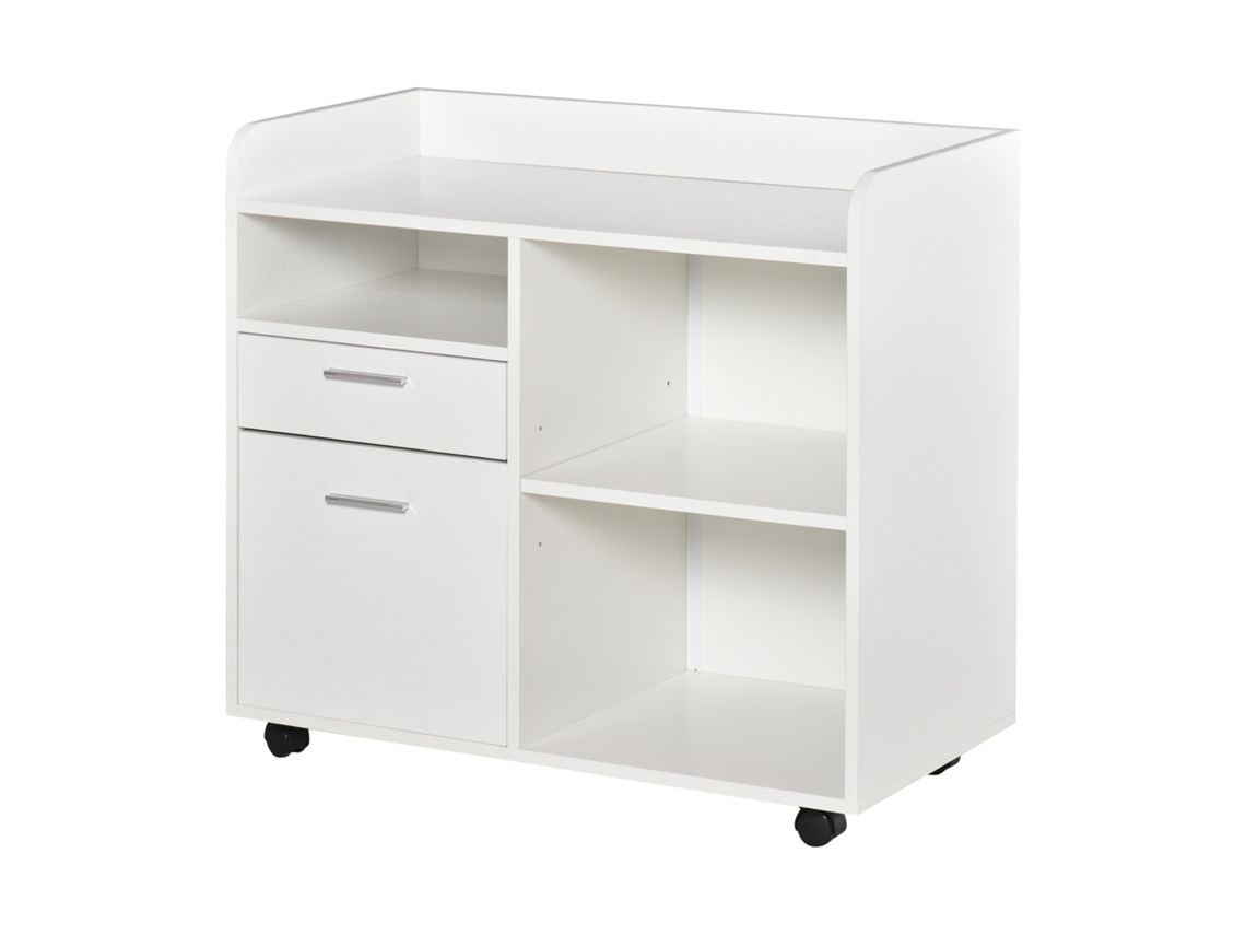 Armário para Impressora 3 Compartimentos, 2 Gavetas, Prateleira Ajustável, Rodas com Freios (80x40x72cm, Branco) | S/MARCA