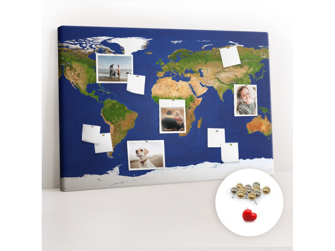 Painel De Cortiça Para Parede Grande Mapa-múndi Para O Escritório Espelharte (120x80 Cm)