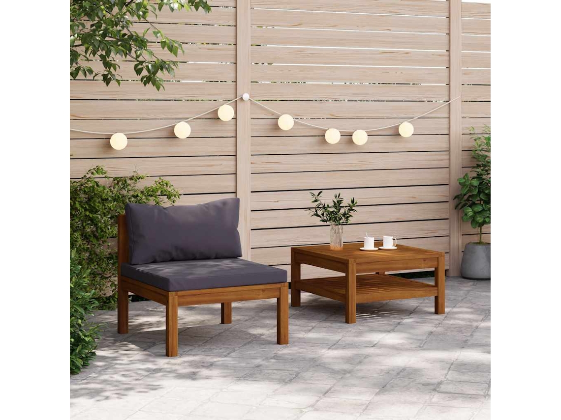 Vidaxl Conj. Sofás De Jardim 2 Pcs C/ Almofadões Cinza-escuro Acácia