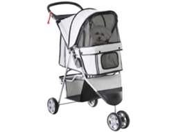 Carrinho Dobrável Pet 10kg, Rodas+freios+almofada Lavável, Cinza