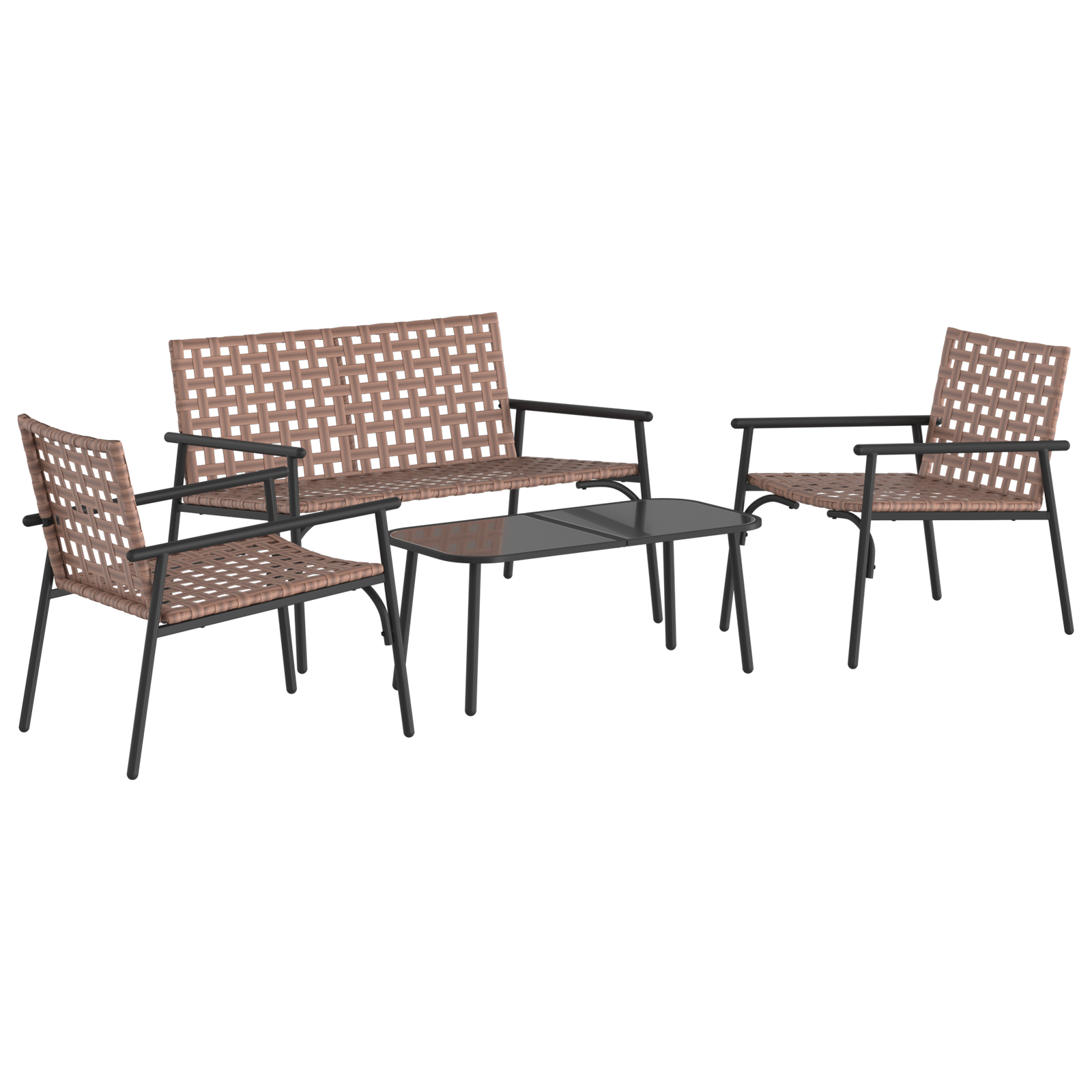 Conjunto 4 Conjunto De Móveis De Jardim Vidaxl Castanho Vime Pe (93,5 X 45 X 38,5 Cm)