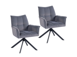 2 Cadeiras Giratórias Veludo Aço Cinza 63x64x85cm