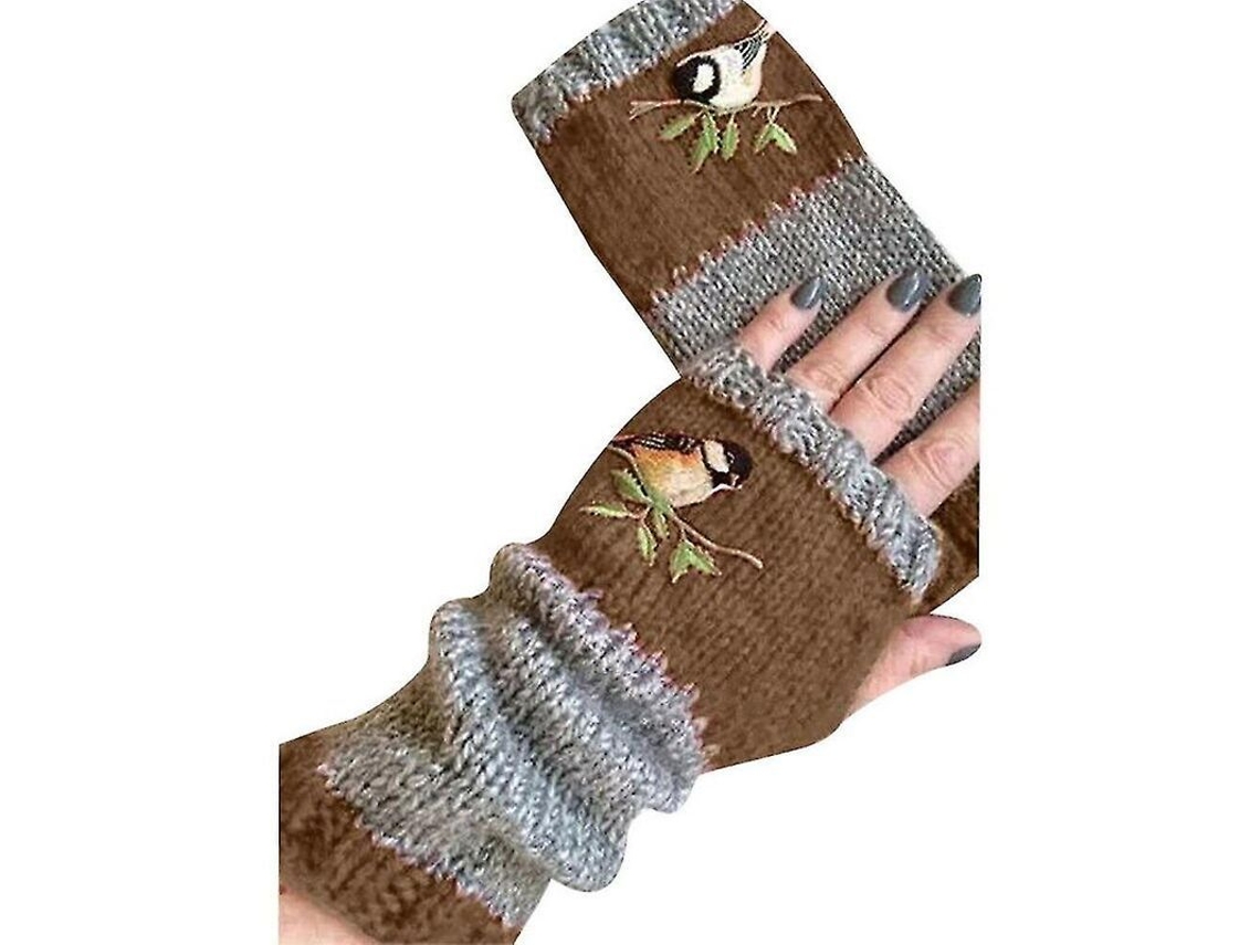 2026 guantes Sin Dedos de Punto Calientes Con Bordado de Aves para Mujer
