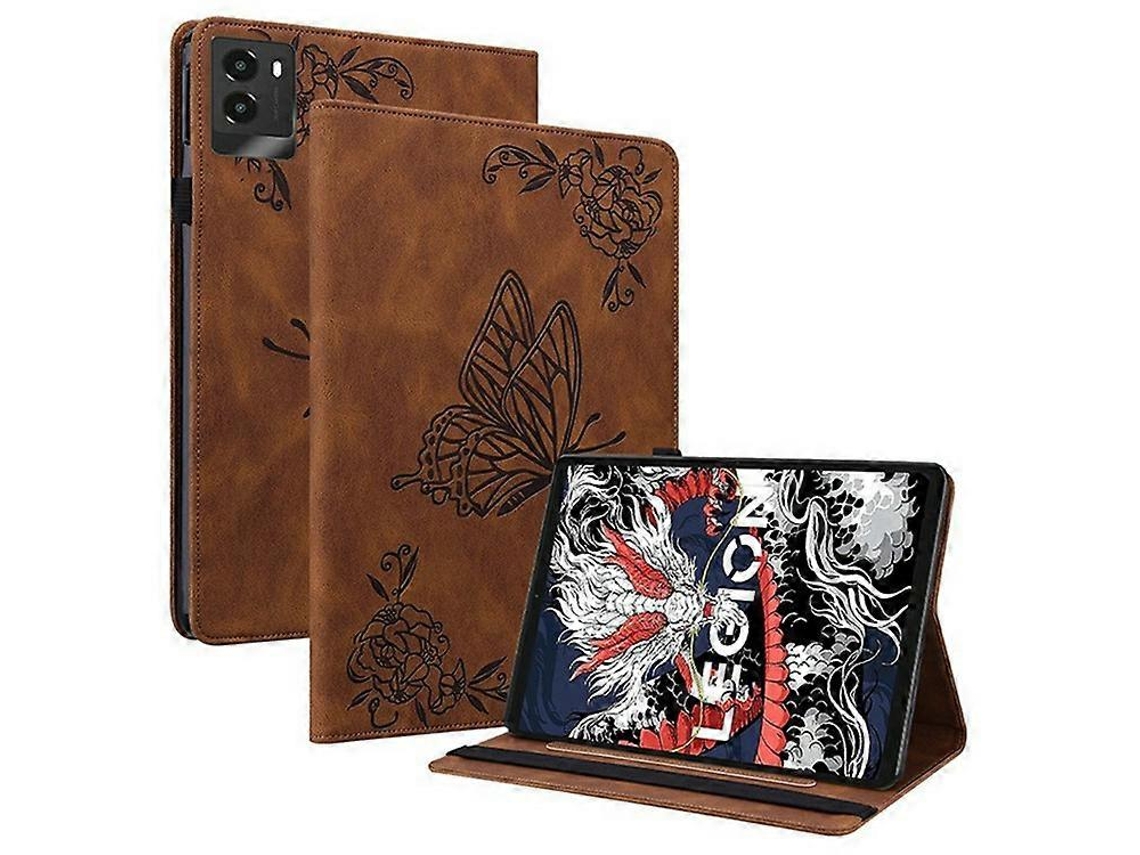 Capa Para Tablet Lenovo Legion Y700 (2025) Em Couro Pu Com Estampa De Borboleta E Flor, Com Compartimentos Para Cartões.