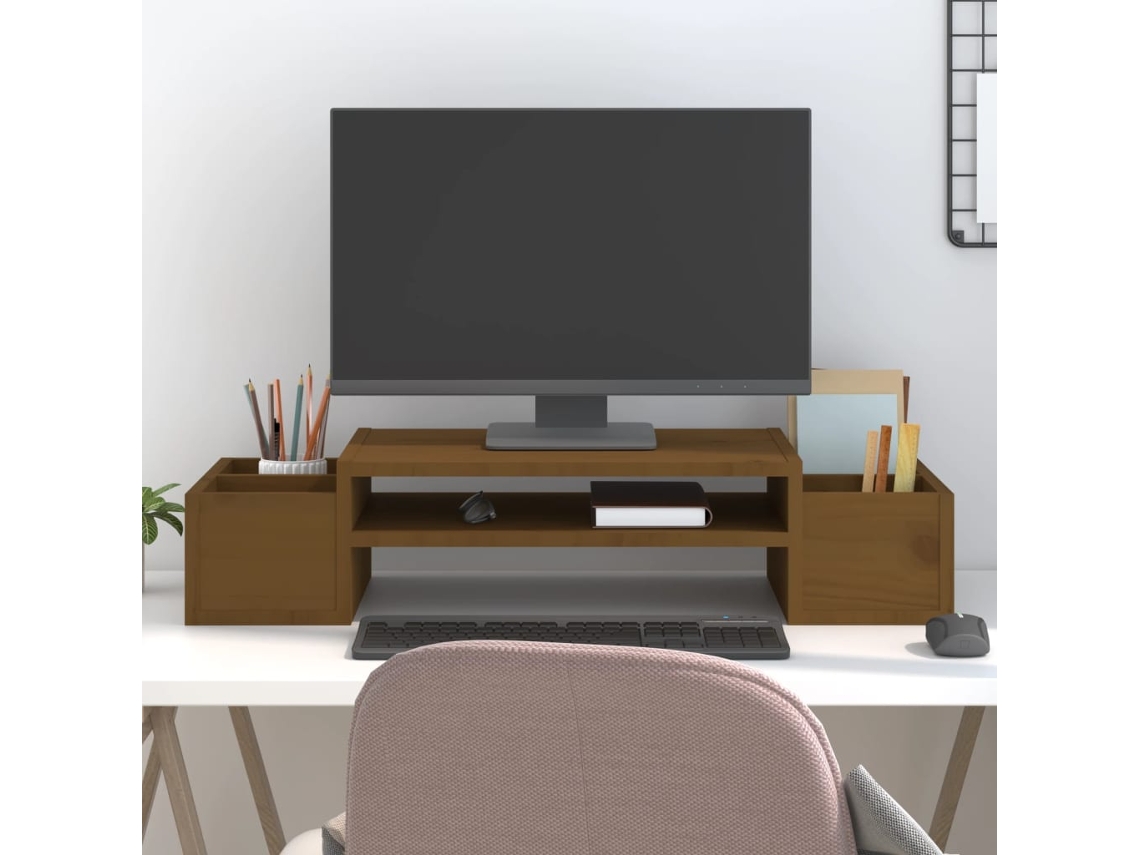Vidaxl Suporte Para Monitor 70x27,5x15 Cm Pinho Maciço Castanho Mel
