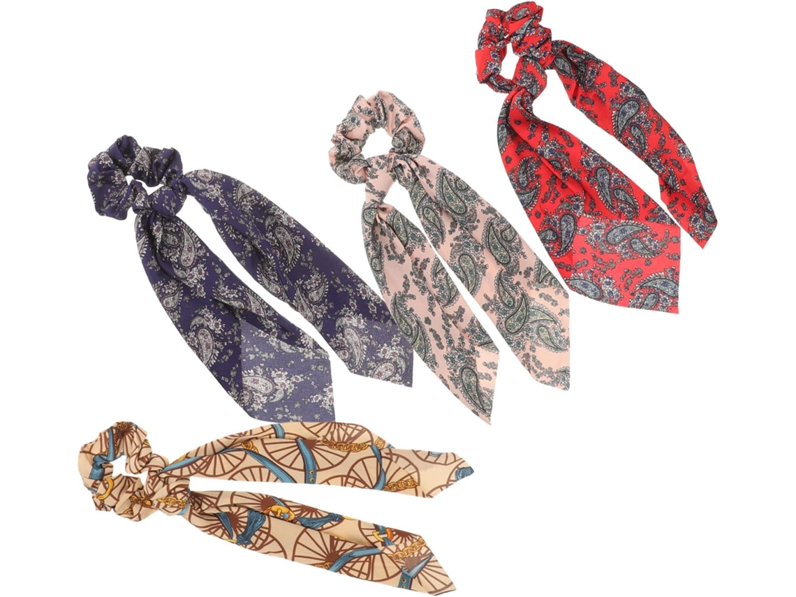 Elásticos de cabelo Boêmio em chiffon para rabos de cavalo longos, conjunto com 4 unidades.