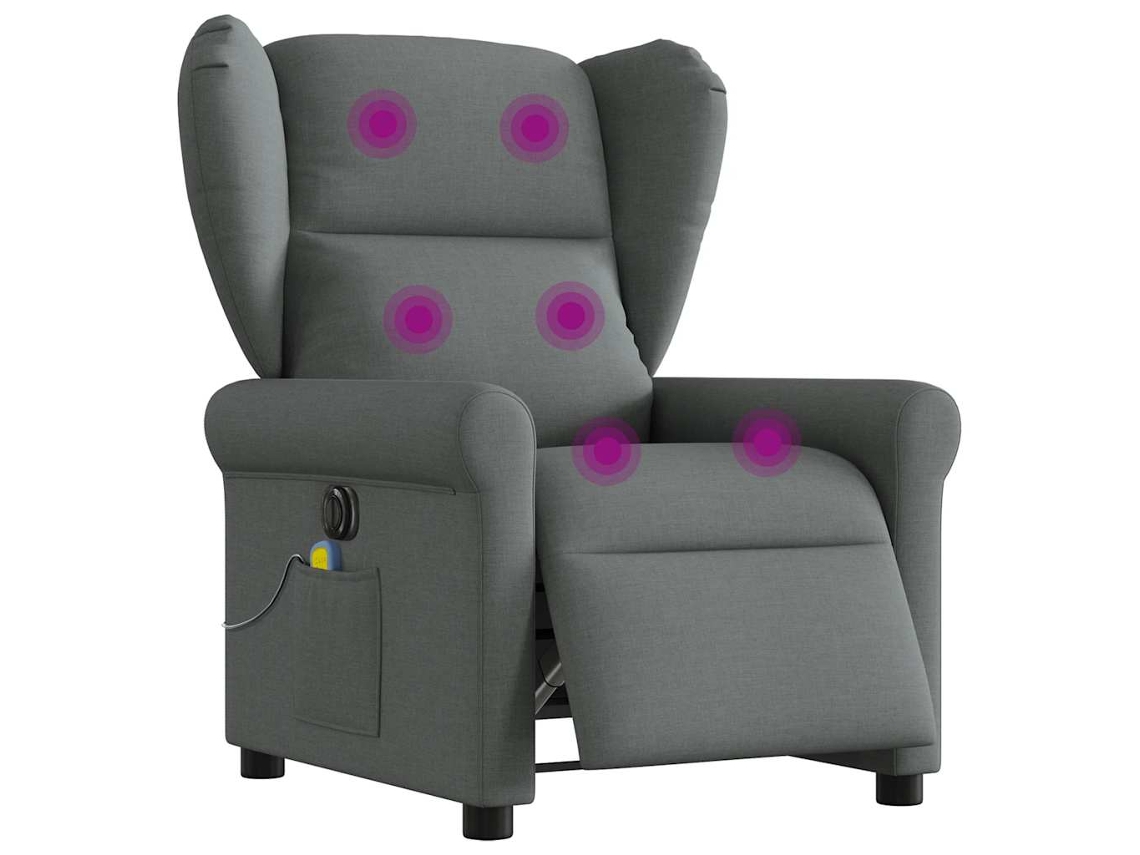 Vidaxl Poltrona Reclinável De Massagens Elétrica Tecido Cinza-escuro