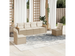 Vidaxl 6 Pcs Conjunto De Sofás P/ Jardim Com Almofadões Vime Pe Bege