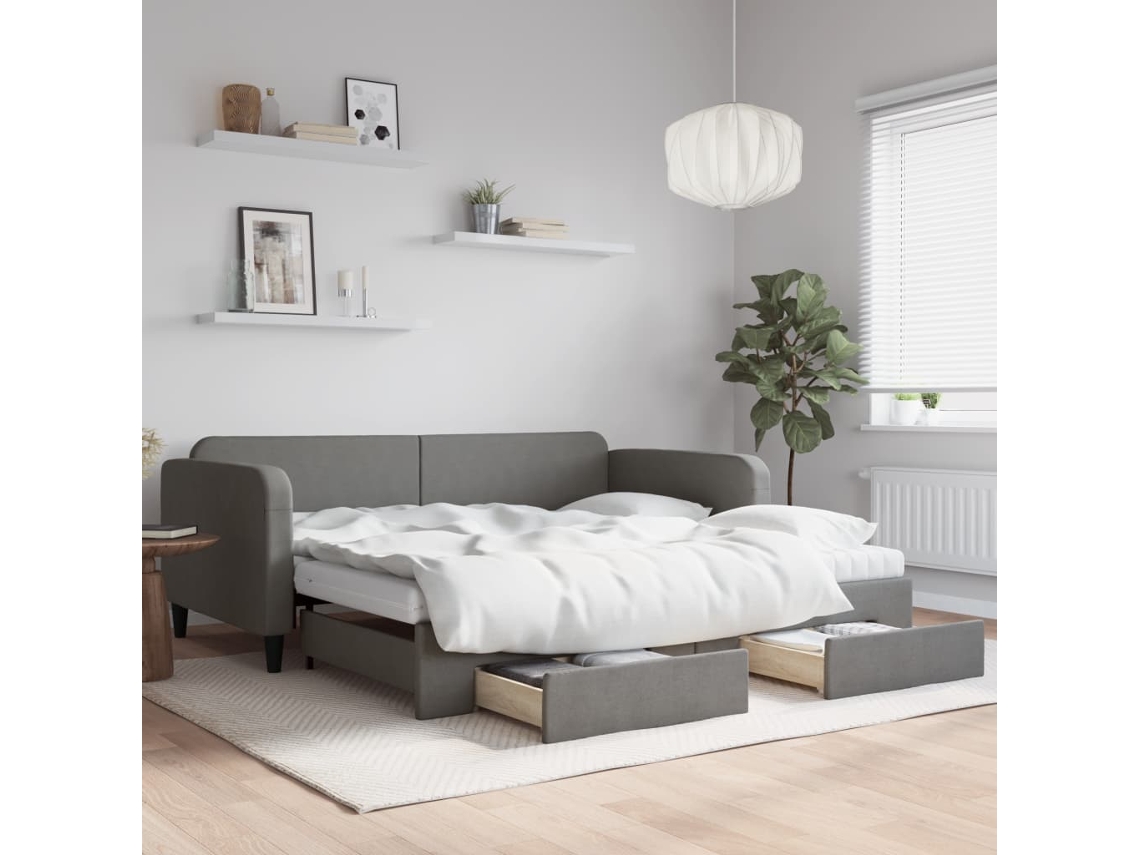 Sofá cama con cajones 100x200 cm Tela Gris Oscuro