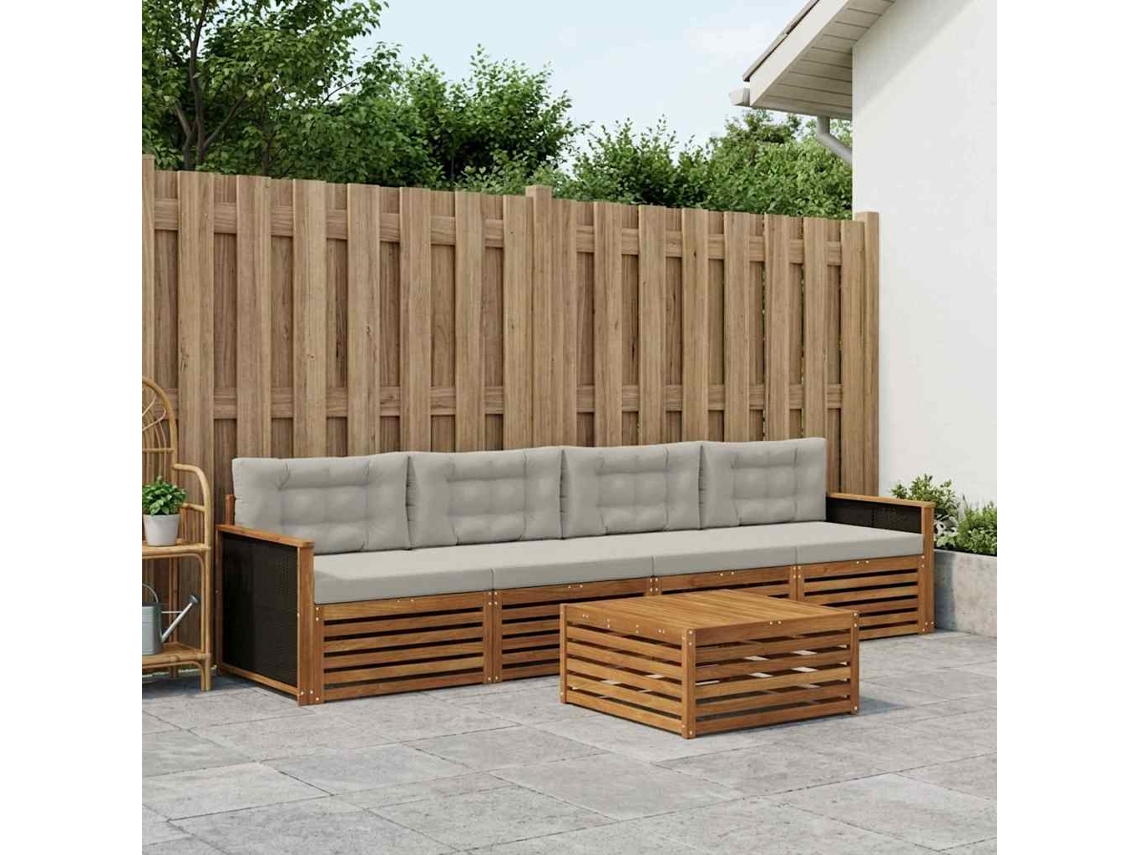 Vidaxl Conjunto De Sofás Para Exterior 5 Pcs Natural E Cinzento-claro