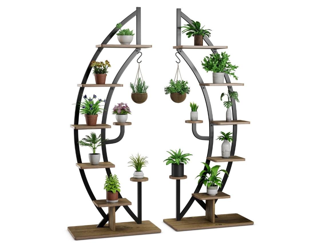 Suporte De Metal Para Plantas 6 Níveis Meia-lua 2 Unidades 60 X 30 X 155 Cm