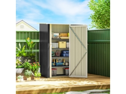 Abrigo De Jardim 1.07m² 142x84x189cm Aço Galvanizado C/porta Fechadura E Orifícios Drenagem Para Armazenamento Ferramentas Cinza