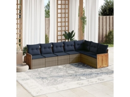 Vidaxl Conjunto De Sofá De Jardim Com 7 Peças E Almofadas Em Rattan Sintético Cinza