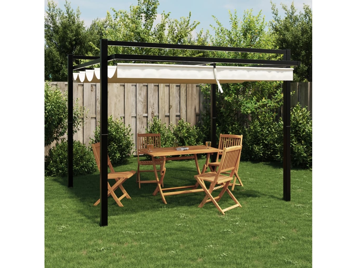 Vidaxl Gazebo De Jardim Com Teto Retrátil 3x3 M Alumínio Creme