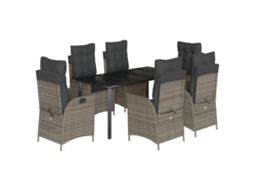 Conjunto de 7 Jantar para Jardim com Almofadões Vime Pe Cinza MAISON EXCLUSIVE