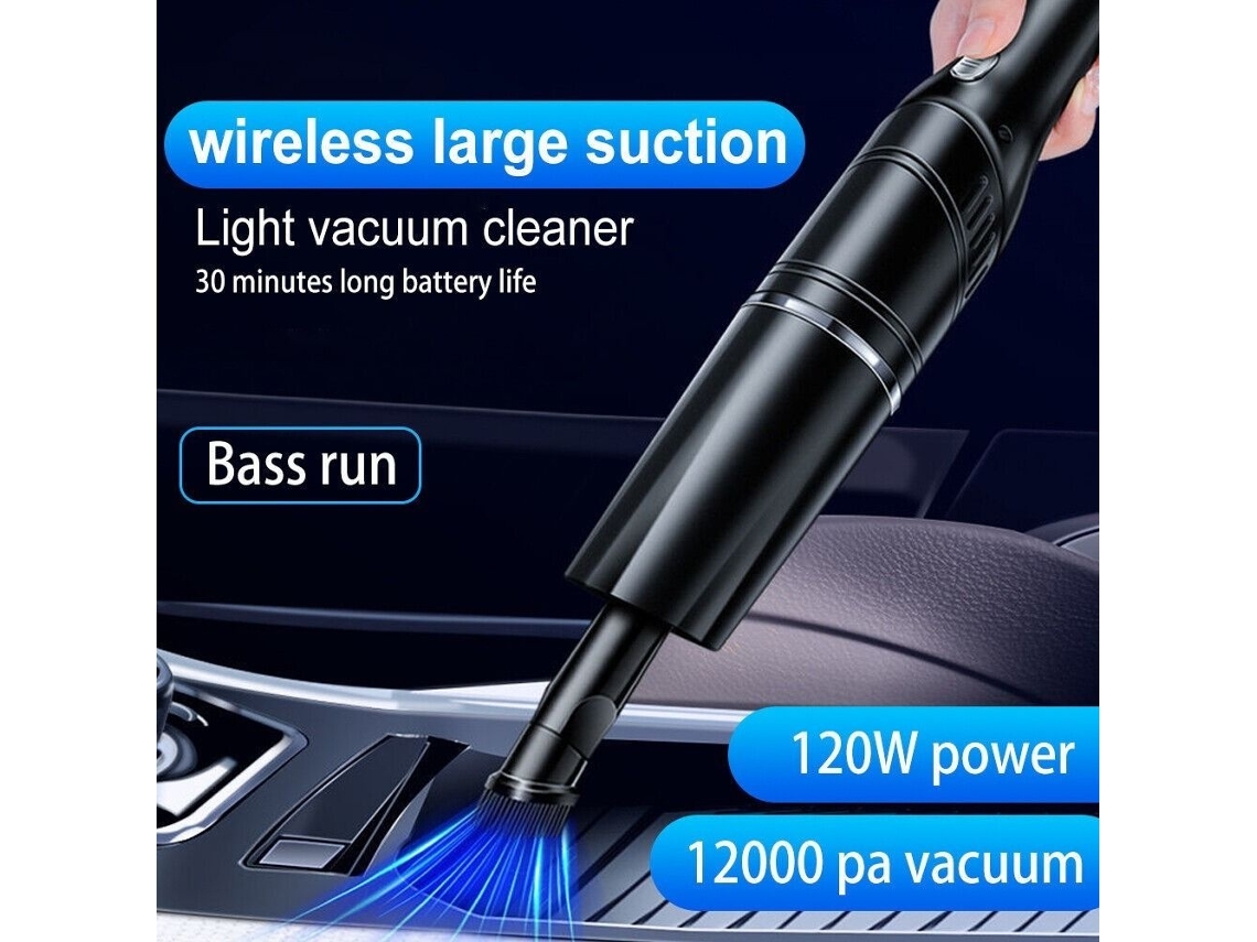 Lurelia Aspirador Portátil Para Carro, 120 W, 2000 Mah, 7,4 V, Usb, Luz Led, Preto