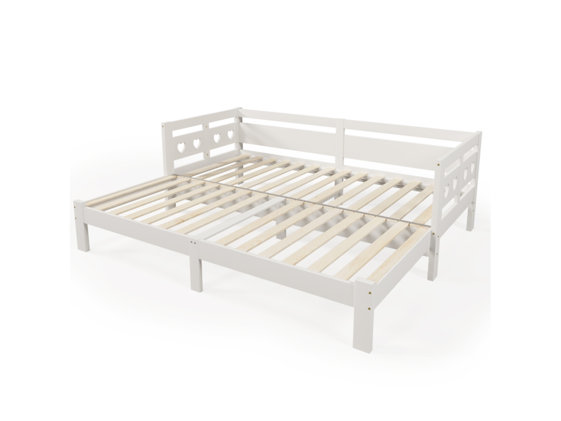 Sofá cama extensível 90x200cm em pinho maciço, cama em formato de coração, com estrado de ripas, para dois lugares PAPRIKA