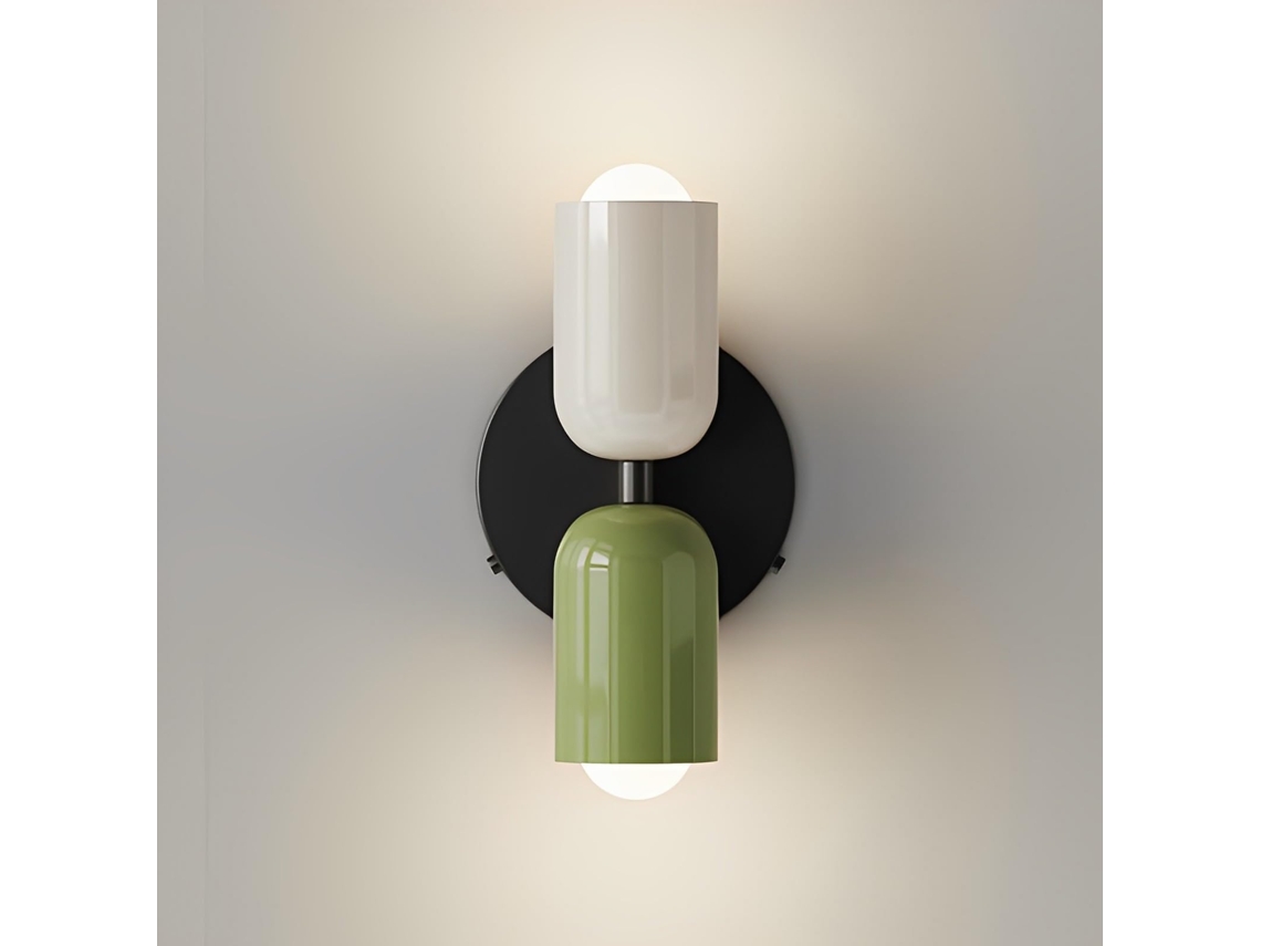 Luz Parede Nórdica bidirecional, tons creme e verde, para banheiro e quarto | S/MARCA