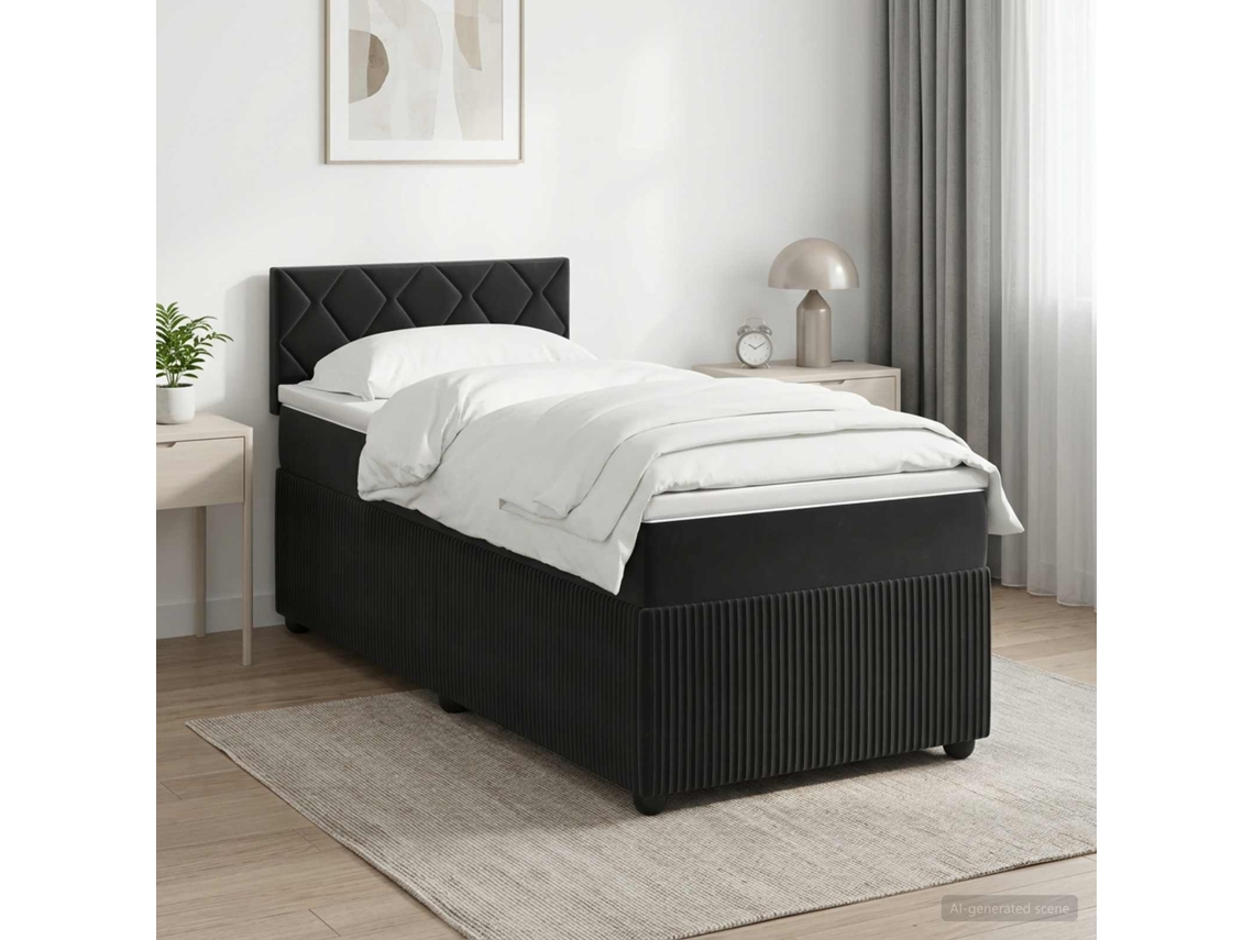 Vidaxl Cama Box Spring Com Colchão Preto 80 X 200 Cm Veludo