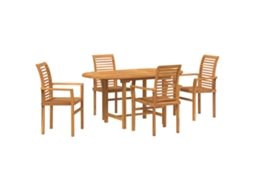 Conjunto 5 Conjunto De Jantar Para Jardim Vidaxl Castanho Madeira De Teca Maciça (160 X 80 X 75 Cm)