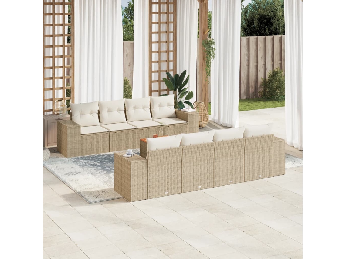 Vidaxl 9 Pcs Conjunto De Sofás P/ Jardim Com Almofadões Vime Pe Bege