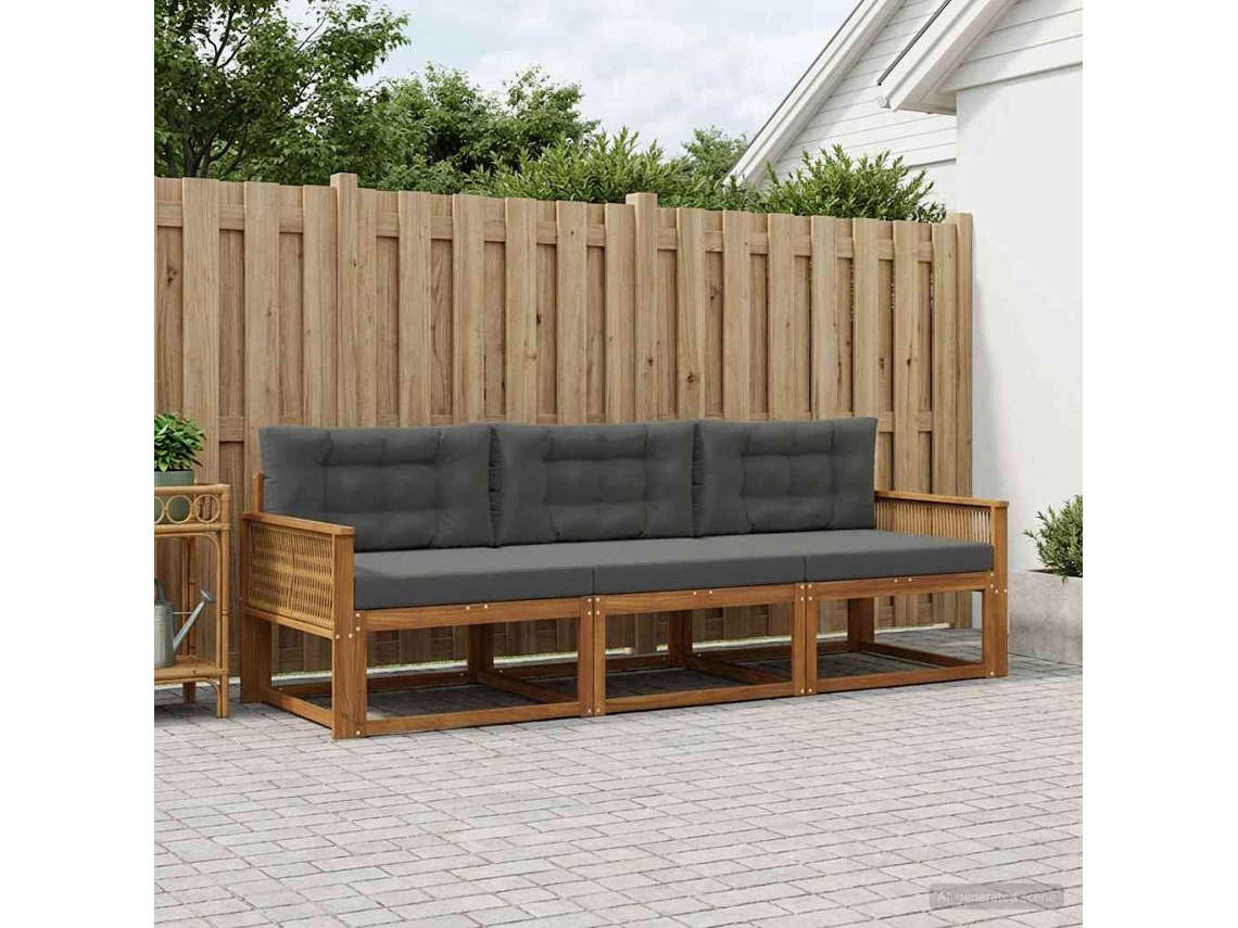 Vidaxl Conjunto De Sofás Para Exterior 3 Unid. Natural E Antracite