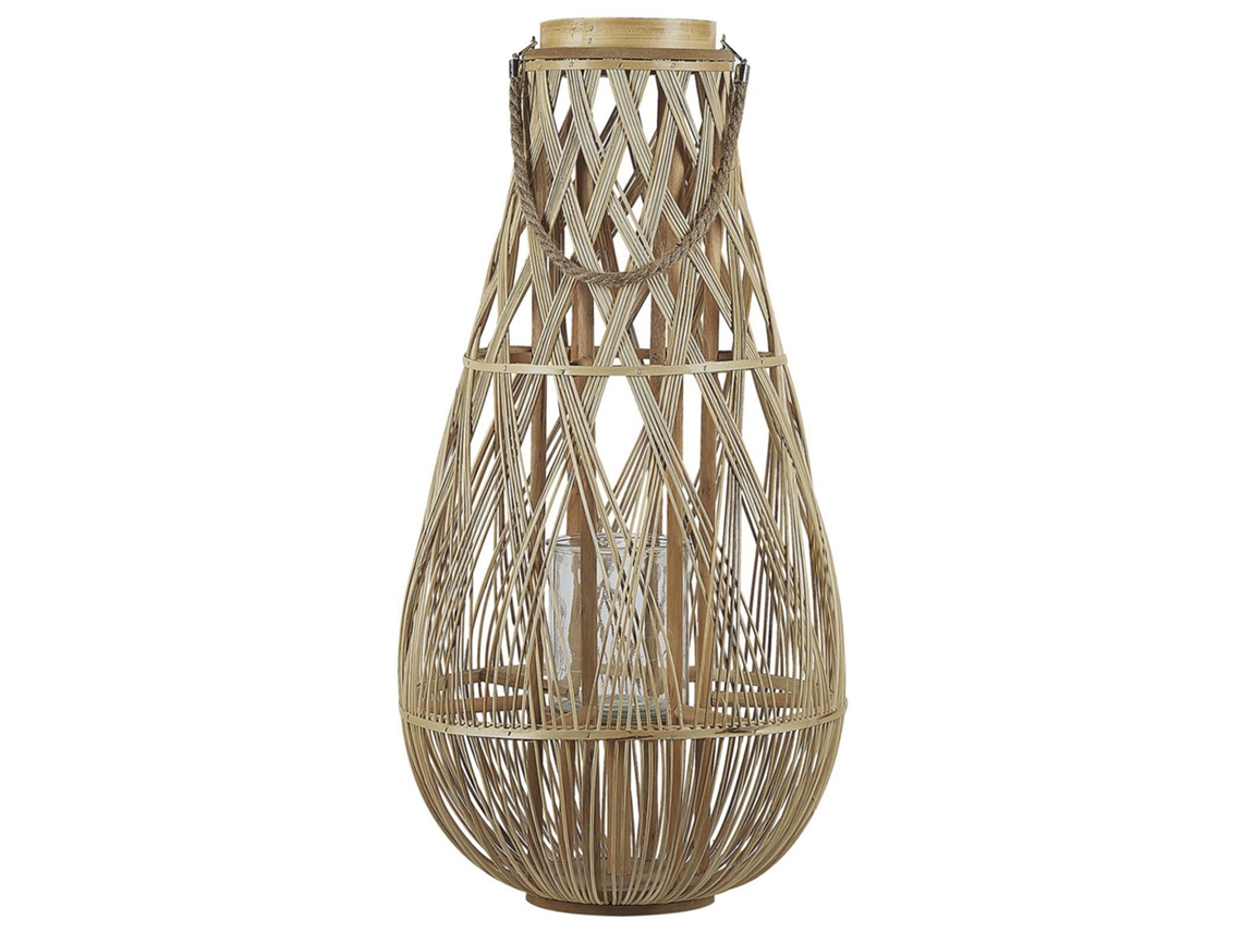 Linterna Alta De Madera Natural Beliani Tonga De Bambú Marrón 39x39x77