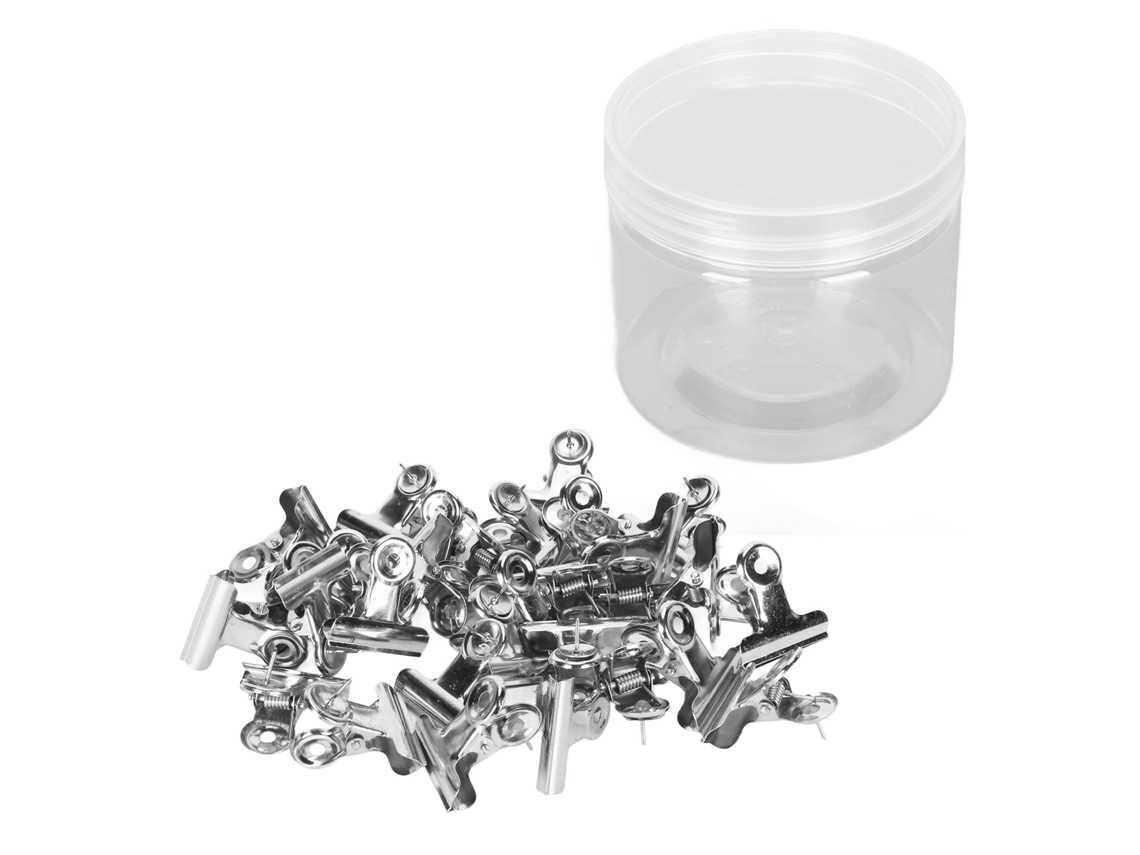 30 Chinchetas Metálicas De Acero Inoxidable Plateadas Con Clips Para Tableros De Corcho Y Tablones De Anuncios.