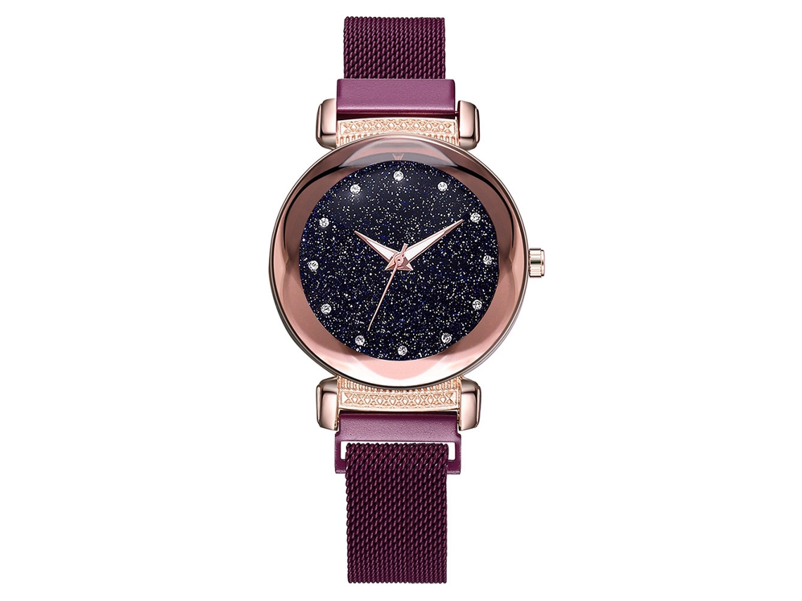 Relógio de Pulso Feminino Casual de Quartzo com Pulseira de Liga e Strass Rosa