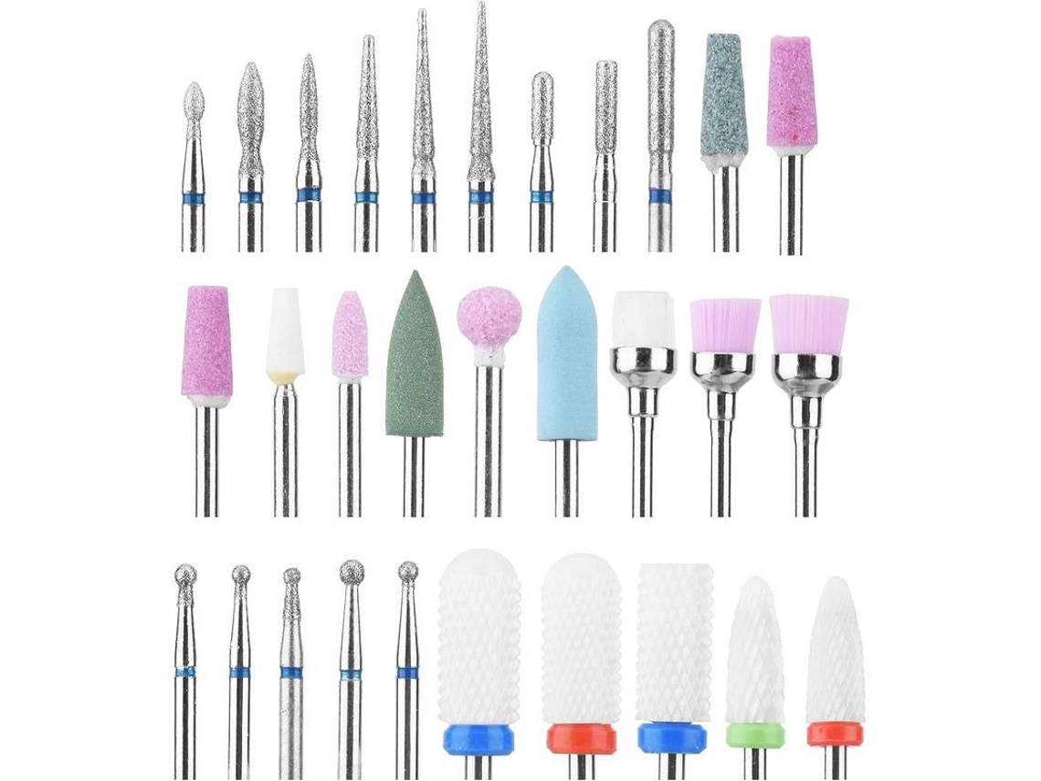 Kit de 30 Brocas para Lixadeira de Unhas com Caixa, Brocas Cerâmicas 3/32 para Unhas de Gel e Acrílico