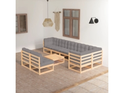 9 Pcs Conjunto Lounge De Jardim C/ Almofadões Pinho Maciço Dkd Home Decor