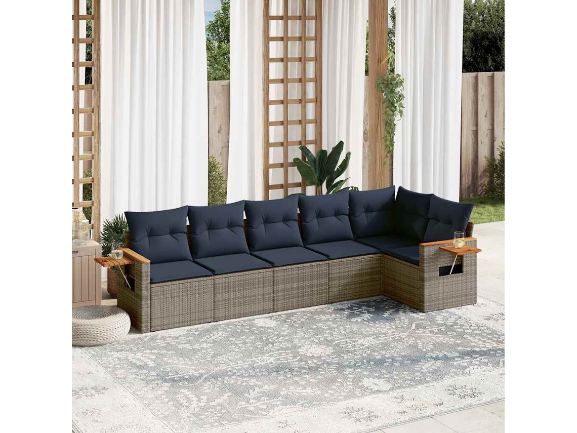 Vidaxl 6 Pcs Conjunto Sofás P/ Jardim C/ Almofadões Vime Pe Cinzento
