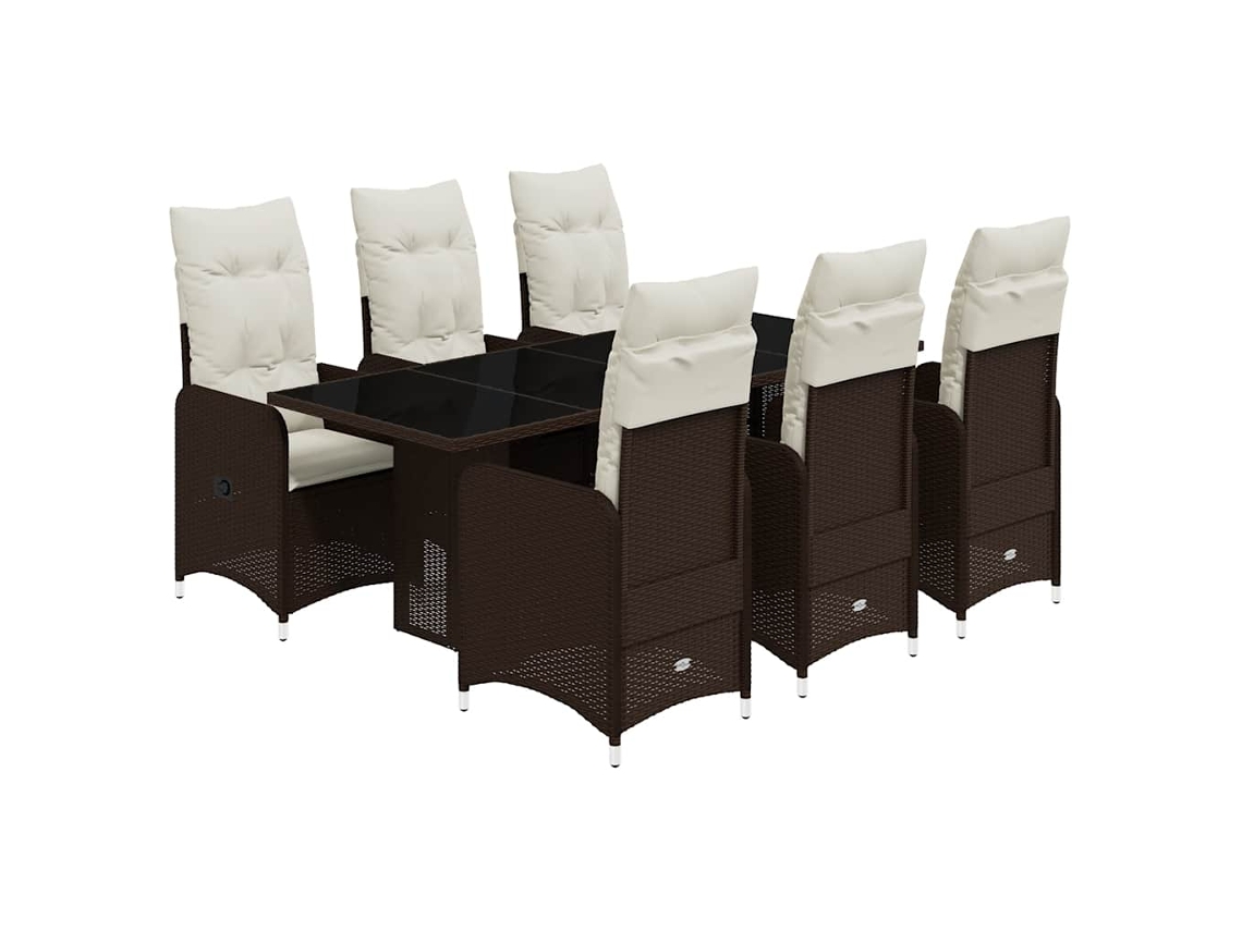 Conjunto de 7 Bistrôs de Jardim com Almofadões Vime Pe Castanho MAISON EXCLUSIVE