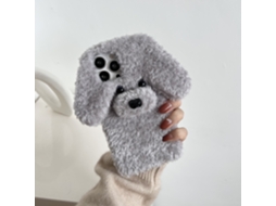 Capa De Pelúcia Fofa Em Formato De Cachorrinho Para Iphone 17 Pro Max, Capa Macia E Felpuda Em 3d Com Adorável Design De Filhote, Cinza.