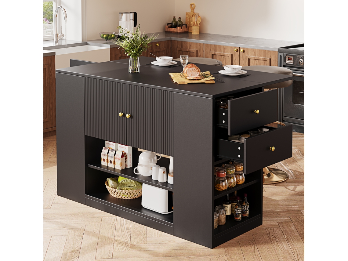 Isla De Cocina Moderna, Móveis De Cozinha, Móveis Buffet, Móveis De Cozinha Com Cajones E Estantes, Aparador Para Cozinha E Comedor, Cor Negro Zkaka